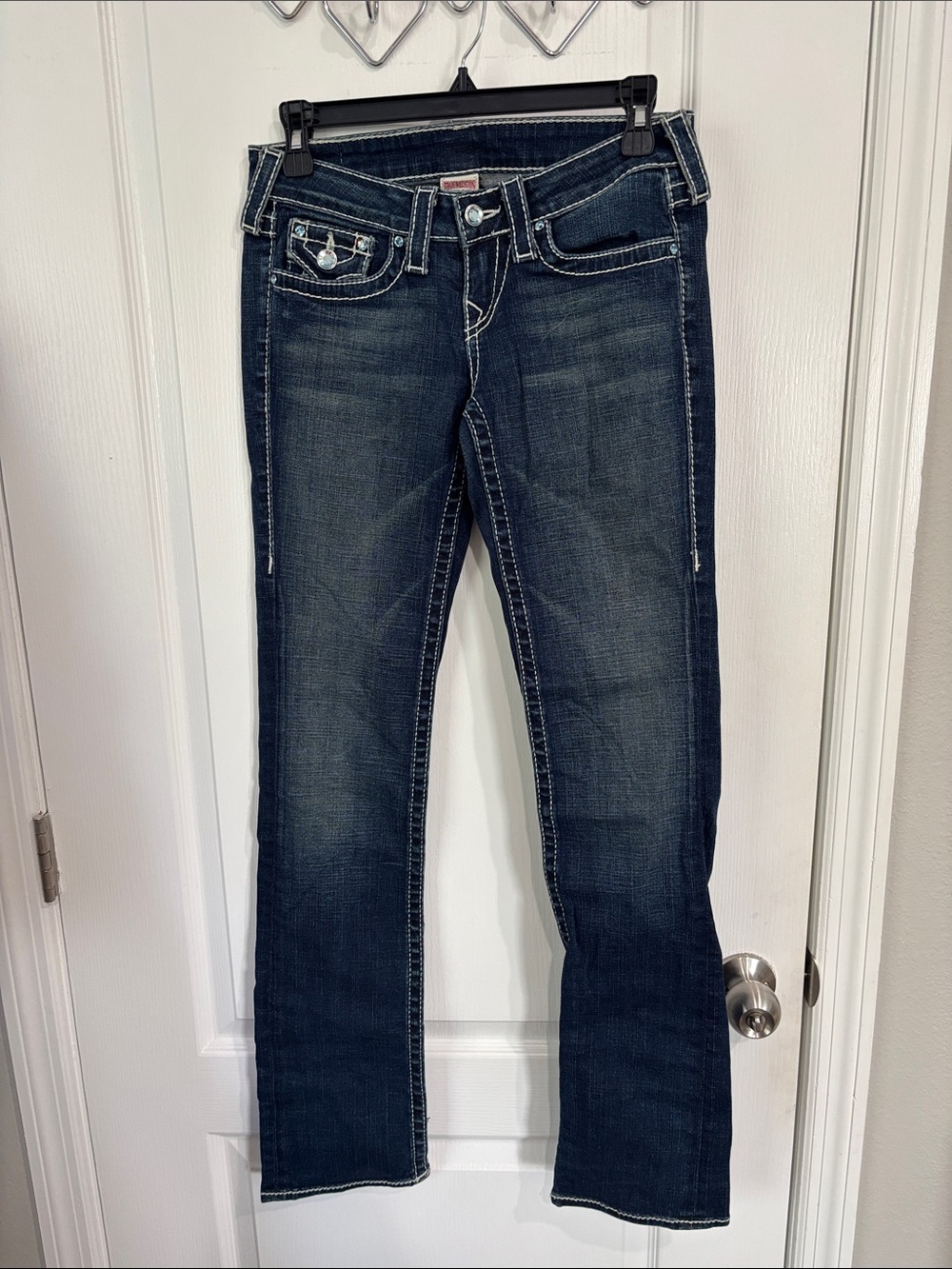 True Religion Women’s Dark Blue Bootcut Jeans with Contrast Stitching